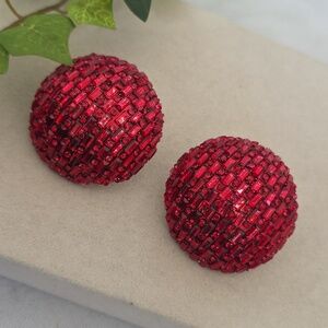 Statement Gold And Pave Red Crystal Round Stud Earrings